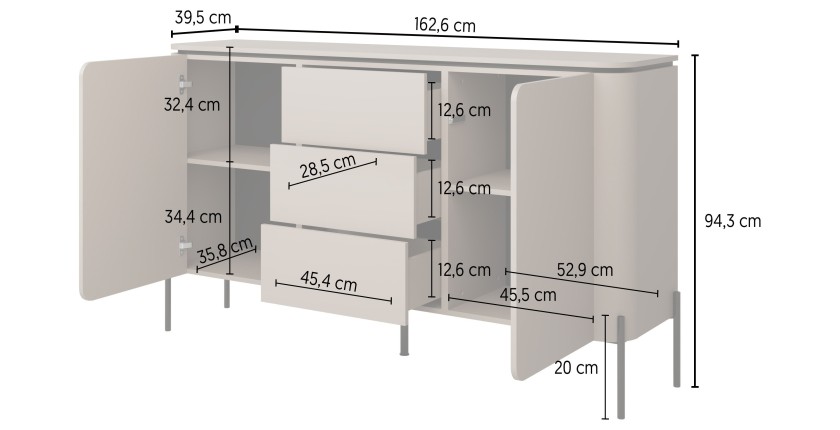 Ensemble de meubles BELLA – Buffet, meuble TV et buffet haut – Finition Congo mat chic