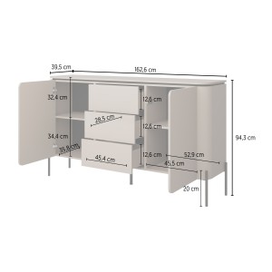Ensemble de meubles BELLA – Buffet, meuble TV et buffet haut – Finition Congo mat chic