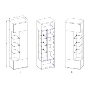 Vitrine 1 Tür NESS – Ausführung Congo &amp; Anthrazit – LED neutralweiß – 10 Designfächer