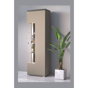 Vitrine 1 Tür NESS – Ausführung Congo &amp; Anthrazit – LED neutralweiß – 10 Designfächer