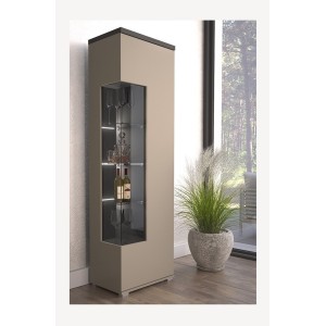 Vitrine 1 Tür NESS – Ausführung Congo &amp; Anthrazit – LED neutralweiß – 10 Designfächer