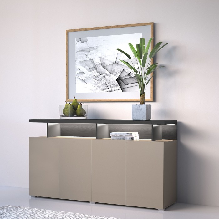 Buffet 4 portes NESS – Finition Congo – 12 niches de rangement – Design épuré sans LED