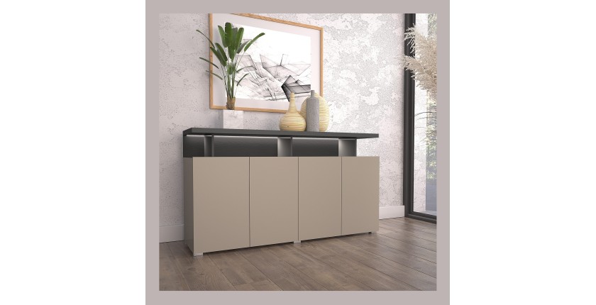 Buffet 4 portes NESS – Finition Congo – 12 niches avec LED – Style moderne
