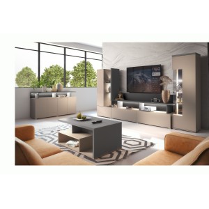 Ensemble salon complet collection  NESS – Meuble TV, buffet, vitrine, table basse – LED inclus