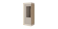 Vitrine basse JULIA 1 porte – Chêne huilé et beige cashmere avec éclairage LED intégré