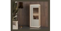 Vitrine basse JULIA 1 porte – Chêne huilé et beige cashmere avec éclairage LED intégré