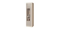Vitrinen-Hochschrank JULIA 1 Tür – Geöltes Eichenholz und Cashmere-Beige mit integrierter LED-Beleuchtung