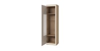 Vitrinen-Hochschrank JULIA 1 Tür – Geöltes Eichenholz und Cashmere-Beige mit integrierter LED-Beleuchtung