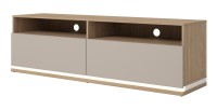 Meubel TV JULIA – 2 lades, 2 vakken en kabeldoorvoer – Geolied eiken en beige kasjmier – L 160 cm