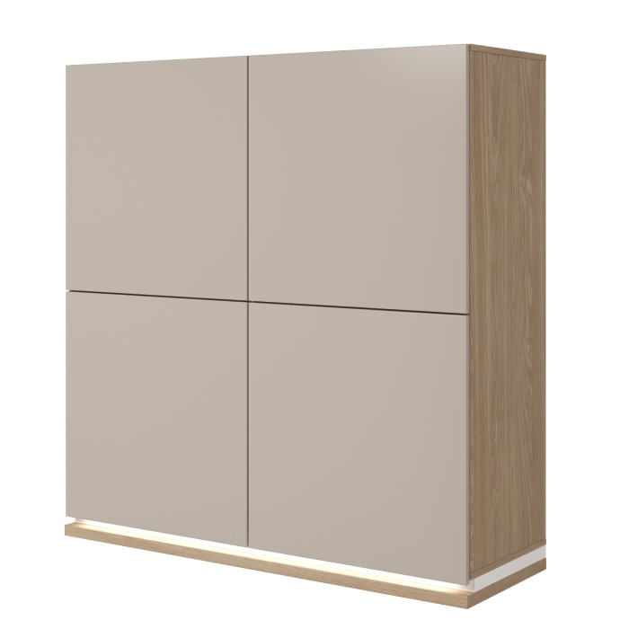 Buffet haut JULIA 4 portes – Chêne huilé et beige cashmere avec éclairage LED intégré – L 120 cm