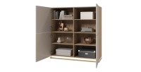 Buffet haut JULIA 4 portes – Chêne huilé et beige cashmere avec éclairage LED intégré – L 120 cm
