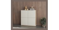 Buffet haut JULIA 4 portes – Chêne huilé et beige cashmere avec éclairage LED intégré – L 120 cm