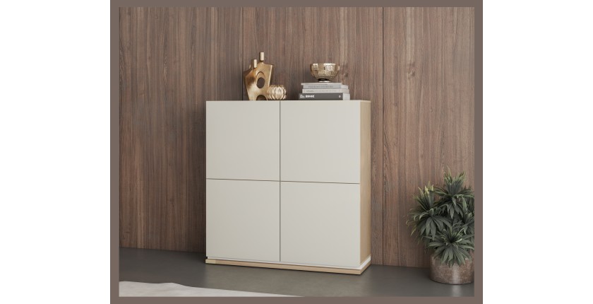 Buffet haut JULIA 4 portes – Chêne huilé et beige cashmere avec éclairage LED intégré – L 120 cm
