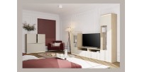 Möbelset JULIA – Vitrinen, Buffet und TV-Möbel – Geöltes Eichenholz und Cashmere-Beige mit LED