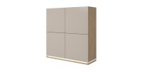 Möbelset JULIA – Vitrinen, Buffet und TV-Möbel – Geöltes Eichenholz und Cashmere-Beige mit LED