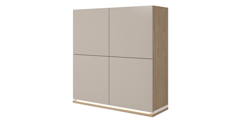 Möbelset JULIA – Vitrinen, Buffet und TV-Möbel – Geöltes Eichenholz und Cashmere-Beige mit LED
