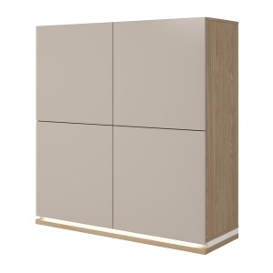 Möbelset JULIA – Vitrinen, Buffet und TV-Möbel – Geöltes Eichenholz und Cashmere-Beige mit LED