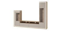 Möbelset JULIA – Vitrinen, Buffet und TV-Möbel – Geöltes Eichenholz und Cashmere-Beige mit LED