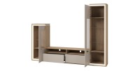 Möbelset JULIA – Vitrinen, Buffet und TV-Möbel – Geöltes Eichenholz und Cashmere-Beige mit LED