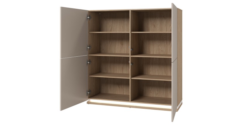 Möbelset JULIA – Vitrinen, Buffet und TV-Möbel – Geöltes Eichenholz und Cashmere-Beige mit LED