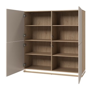 Möbelset JULIA – Vitrinen, Buffet und TV-Möbel – Geöltes Eichenholz und Cashmere-Beige mit LED