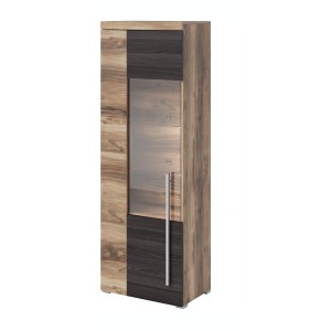 Vitrine 1 Tür links BRAZZA – Öffnung rechts – 5 Fächer – Verglaste Front in Satin-Nussbaum