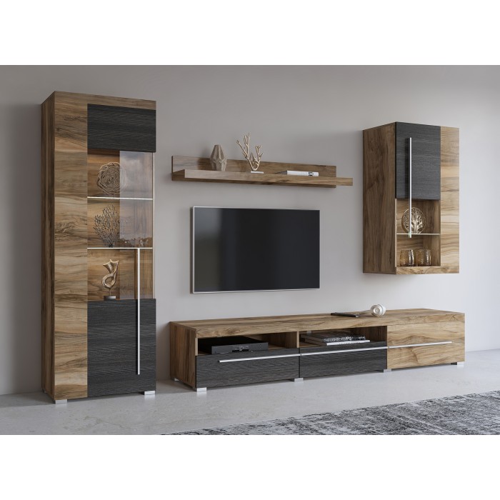 Vitrina 1 puerta izquierda BRAZZA – Apertura derecha – 5 nichos – Fachada acristalada nogal satinado
