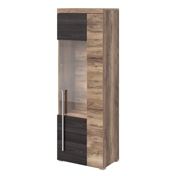 Vitrine 1 porte gauche BRAZZA – Ouverture droite – 5 niches – Façade vitrée noyer satin