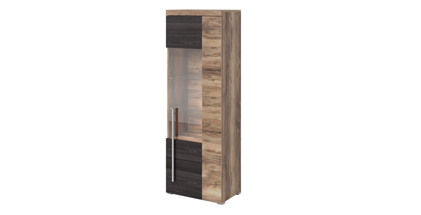 Vitrine 1 porte gauche BRAZZA – Ouverture droite – 5 niches – Façade vitrée noyer satin