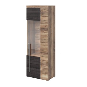 Vitrine 1 porte gauche BRAZZA – Ouverture droite – 5 niches – Façade vitrée noyer satin