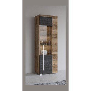 Vitrine 1 porte gauche BRAZZA – Ouverture droite – 5 niches – Façade vitrée noyer satin