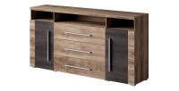 Buffet BRAZZA 2 Türen 3 Schubladen – Farbe Satin Nussbaum – Offene Fächer – 182 cm