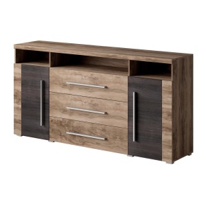 Buffet BRAZZA 2 Türen 3 Schubladen – Farbe Satin Nussbaum – Offene Fächer – 182 cm