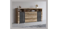 Buffet BRAZZA 2 Türen 3 Schubladen – Farbe Satin Nussbaum – Offene Fächer – 182 cm