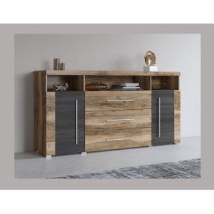 Buffet BRAZZA 2 Türen 3 Schubladen – Farbe Satin Nussbaum – Offene Fächer – 182 cm