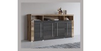 Buffet BRAZZA 4 portes – Grand rangement noyer satin – Niches décoratives – 182 cm