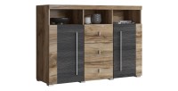 Buffet BRAZZA 4 portes – Grand rangement noyer satin – Niches décoratives – 182 cm