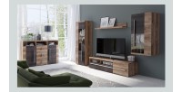 Buffet BRAZZA 4 portes – Grand rangement noyer satin – Niches décoratives – 182 cm