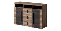 Buffet BRAZZA 2 Türen 3 Schubladen – Farbe Satinnuss – Offene Fächer – 132 cm
