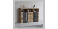 Buffet BRAZZA 2 Türen 3 Schubladen – Farbe Satinnuss – Offene Fächer – 132 cm
