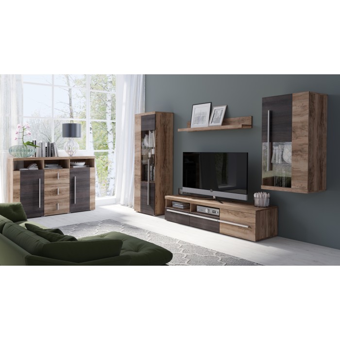 Buffet BRAZZA 2 Türen 3 Schubladen – Farbe: Satin Nussbaum – Offene Fächer – 132 cm