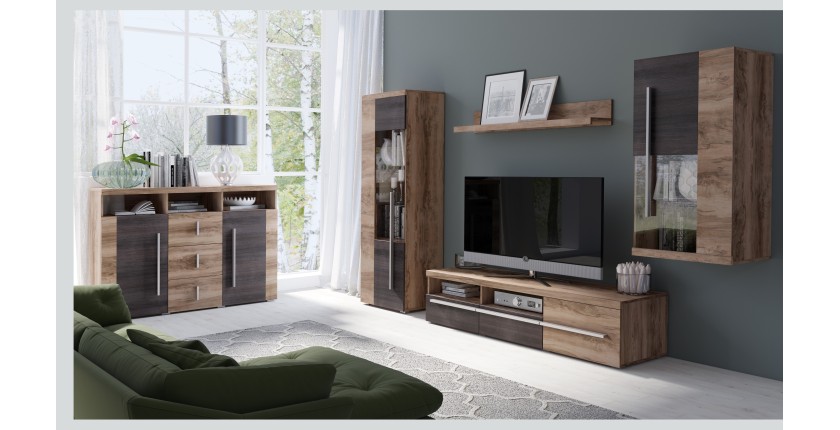 Buffet BRAZZA 2 Türen 3 Schubladen – Farbe Satinnuss – Offene Fächer – 132 cm