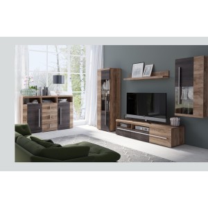 Buffet BRAZZA 2 Türen 3 Schubladen – Farbe Satinnuss – Offene Fächer – 132 cm