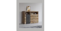 Buffet BRAZZA 1 Tür 3 Schubladen – Kompakter Walnuss-Satin-Stauraum – Sichtbare Fächer – 119 cm