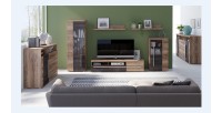 Buffet BRAZZA 1 Tür 3 Schubladen – Kompakter Walnuss-Satin-Stauraum – Sichtbare Fächer – 119 cm