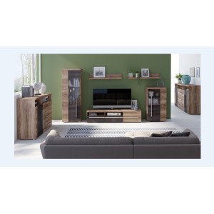 Buffet BRAZZA 1 Tür 3 Schubladen – Kompakter Walnuss-Satin-Stauraum – Sichtbare Fächer – 119 cm