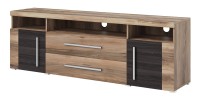 TV-Möbel BRAZZA 182 cm – 2 Türen, 2 Schubladen – Satin Nussbaum und sichtbare Fächer