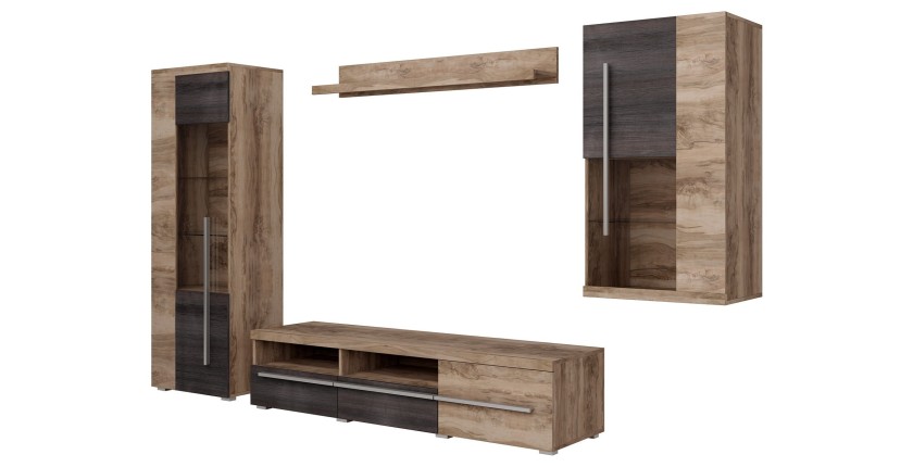 Wandkomposition BRAZZA – TV-Möbel, Vitrinen und Regal – Satiniertes Nussbaumdesign