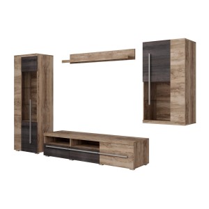 Wandkomposition BRAZZA – TV-Möbel, Vitrinen und Regal – Satiniertes Nussbaumdesign