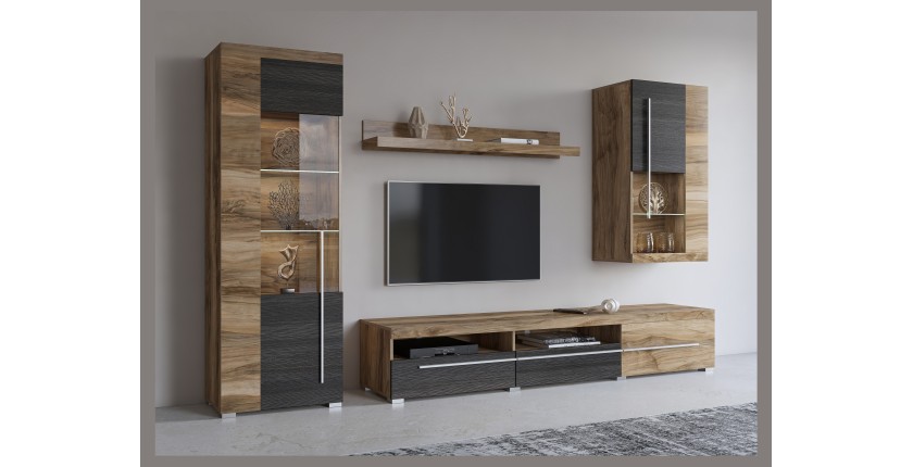Wandkomposition BRAZZA – TV-Möbel, Vitrinen und Regal – Satiniertes Nussbaumdesign